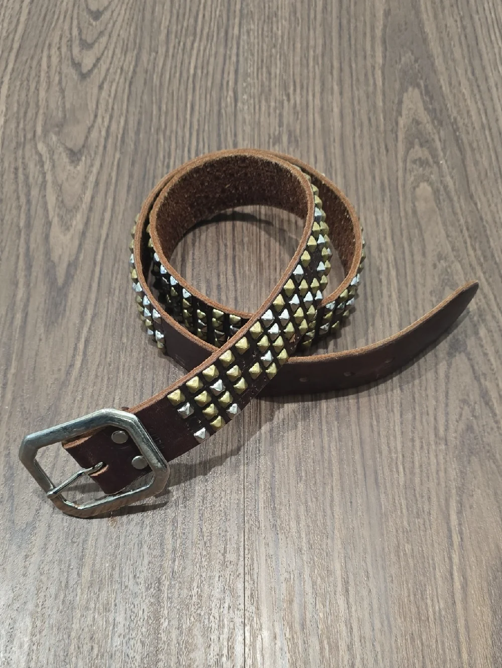Jeff‎ Gallea Men's Brown Studded Leather Belt - Metal Pyramid Accents